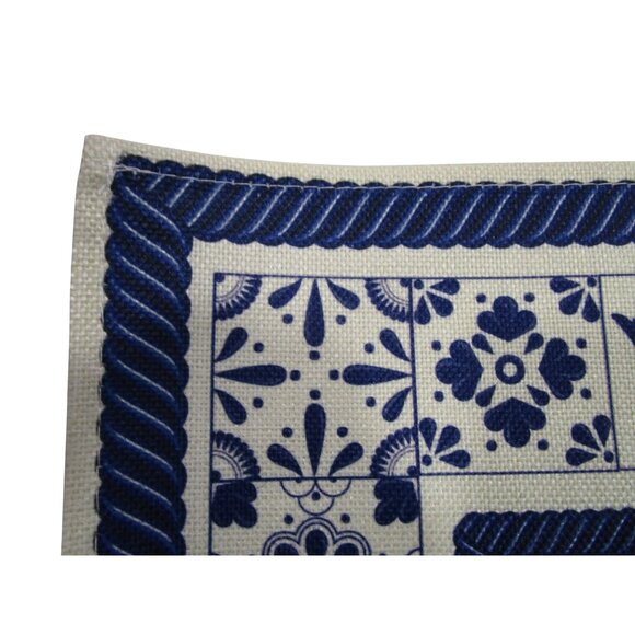 Talavera Tile Print Cotton Fabric Placemats Set Of 4 Blue White EUC - Picture 11 of 15